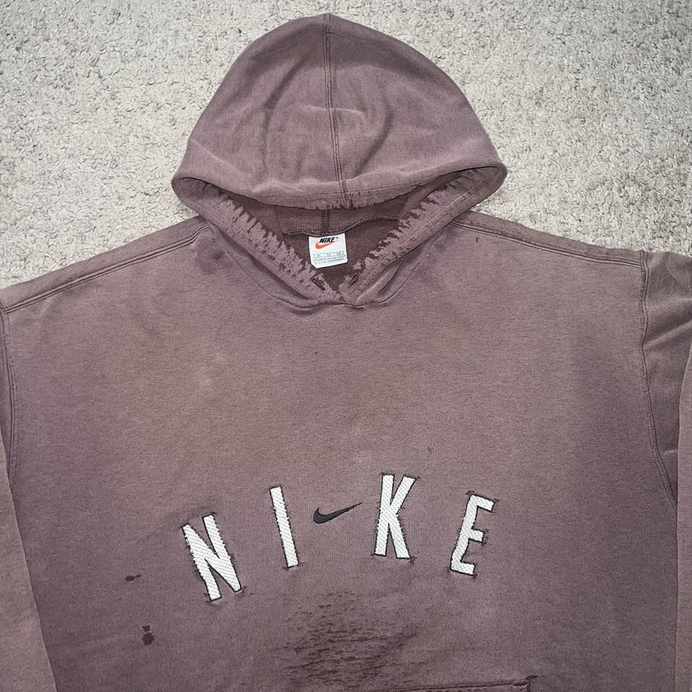 Vintage Nike Hoodie Mens XL Faded Chocolate Brown Center Swoosh Embroidered Logo